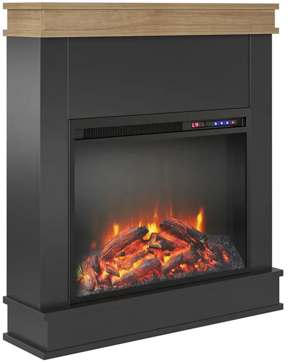 Mateo Electric Fireplace with Mantel and Touchscreen Display, Black with Natural Mantel