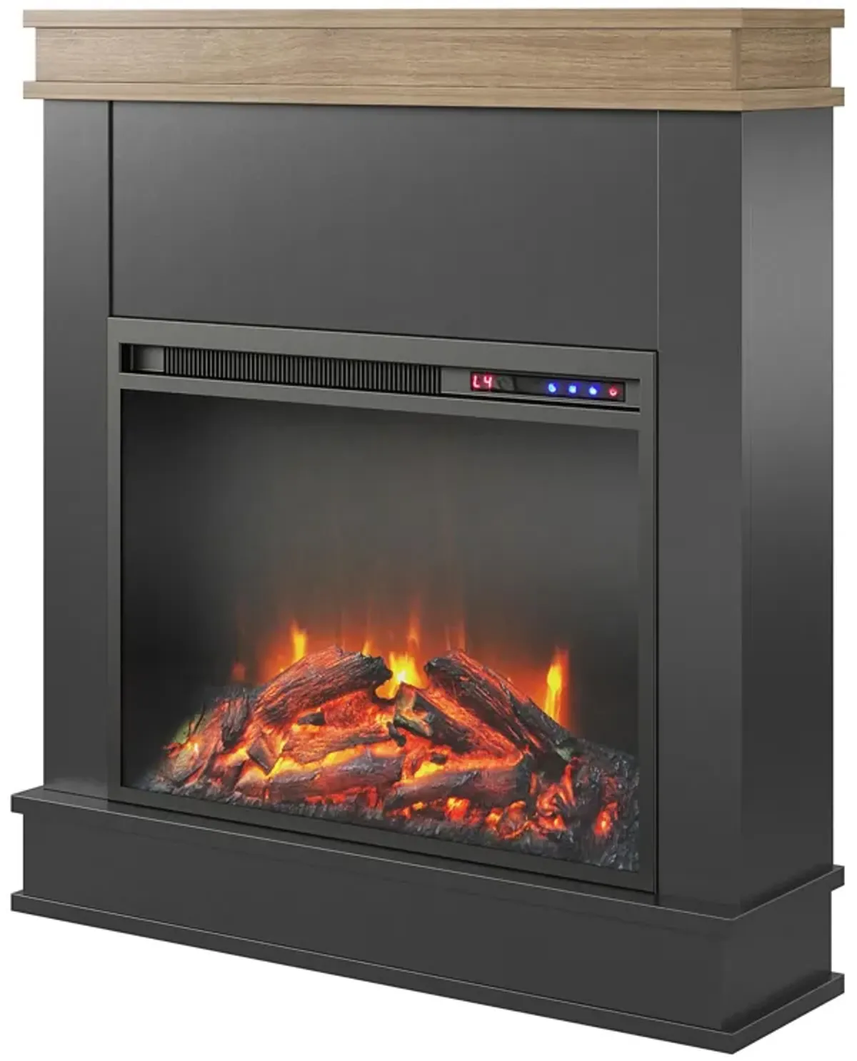 Mateo Electric Fireplace with Mantel and Touchscreen Display, Black with Natural Mantel