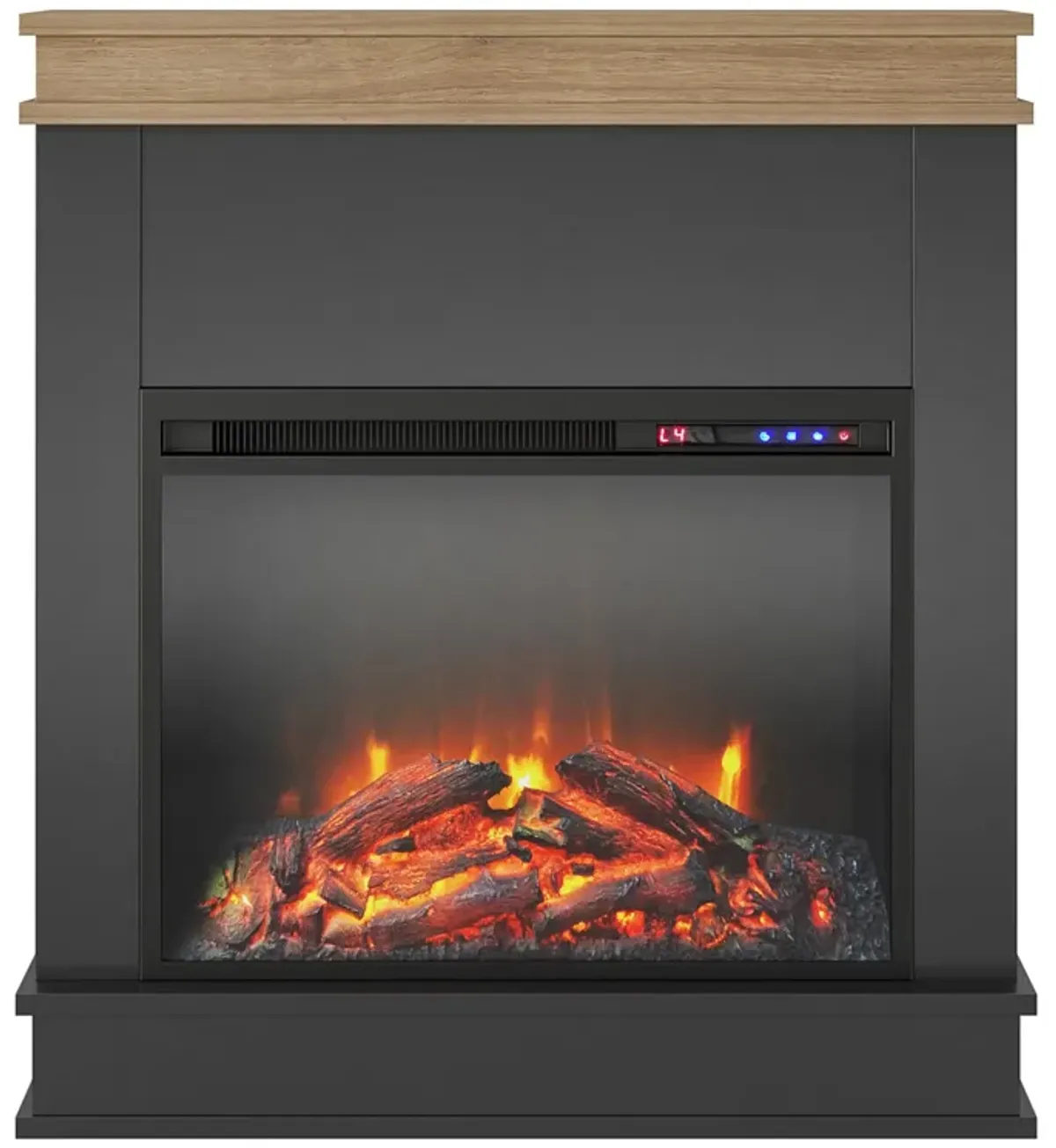 Mateo Electric Fireplace with Mantel and Touchscreen Display, Black with Natural Mantel