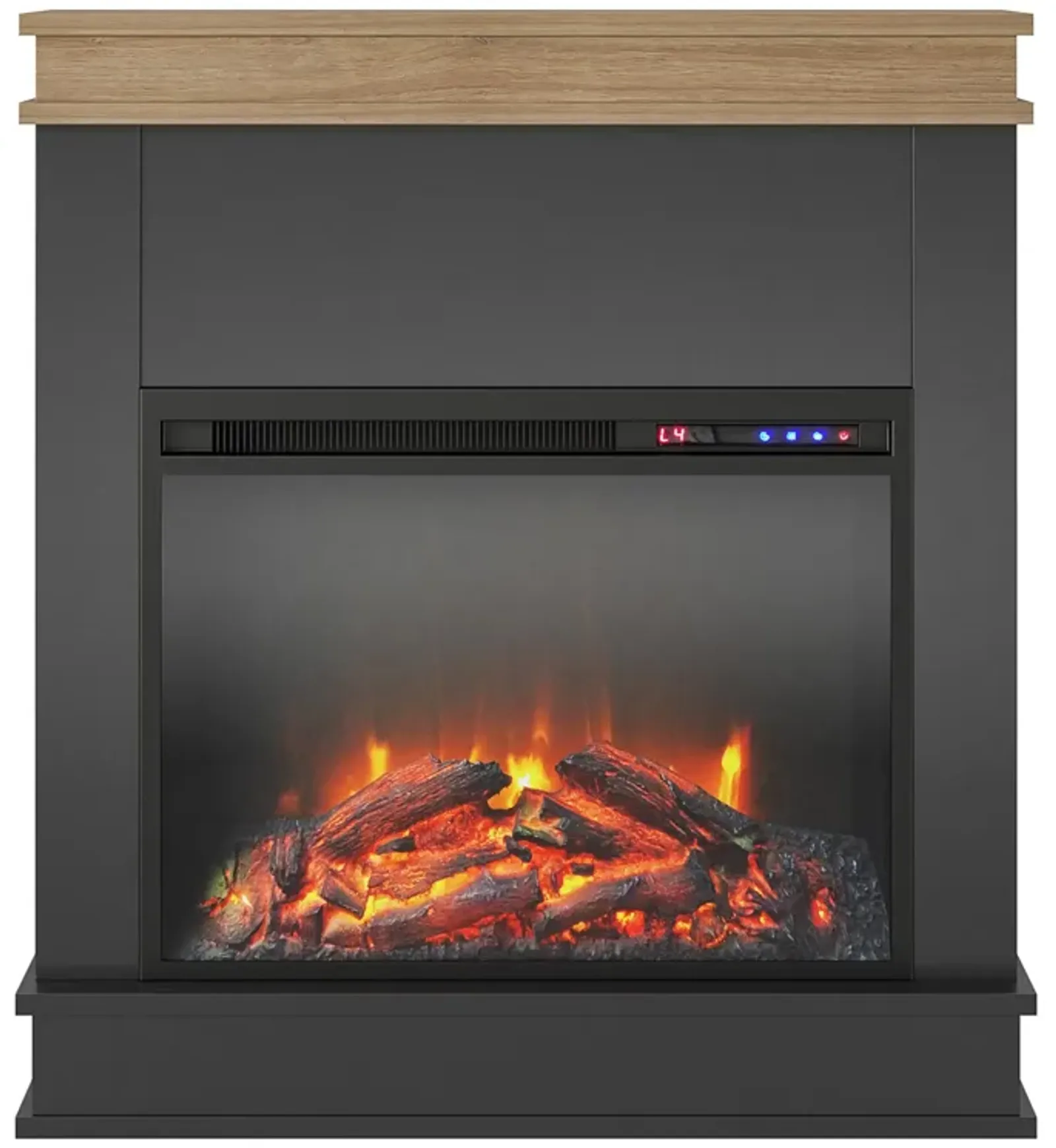 Mateo Electric Fireplace with Mantel and Touchscreen Display, Black with Natural Mantel