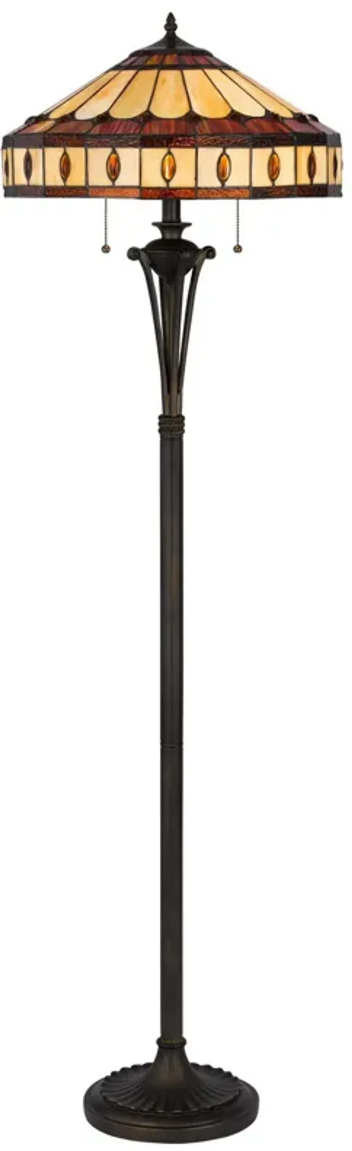 Xia 61 Inch Tiffany Style Vintage Floor Lamp, Glass Shade, Antique Bronze-Benzara