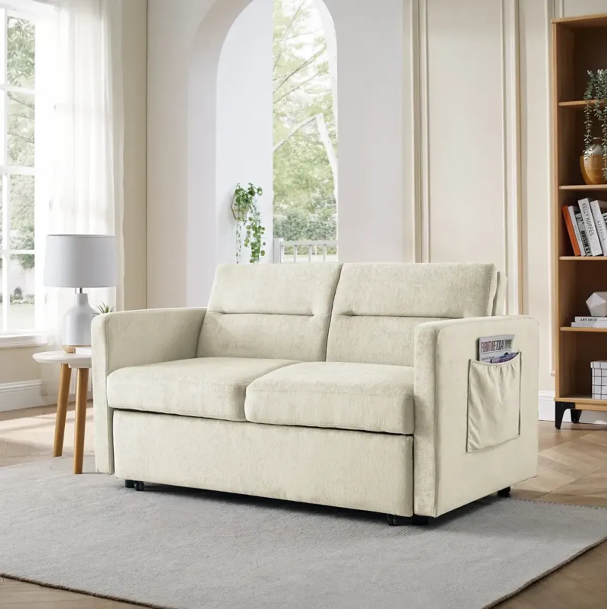 Merax Chenille Loveseats Sofa with Pull-out Bed