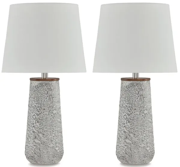 Roe Table Lamp Set of 2, Antique White Textured Metal Base. Drum Shade - Benzara