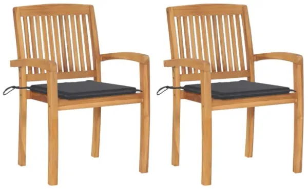 vidaXL Garden Chairs 2 pcs with Anthracite Cushions Solid Teak Wood