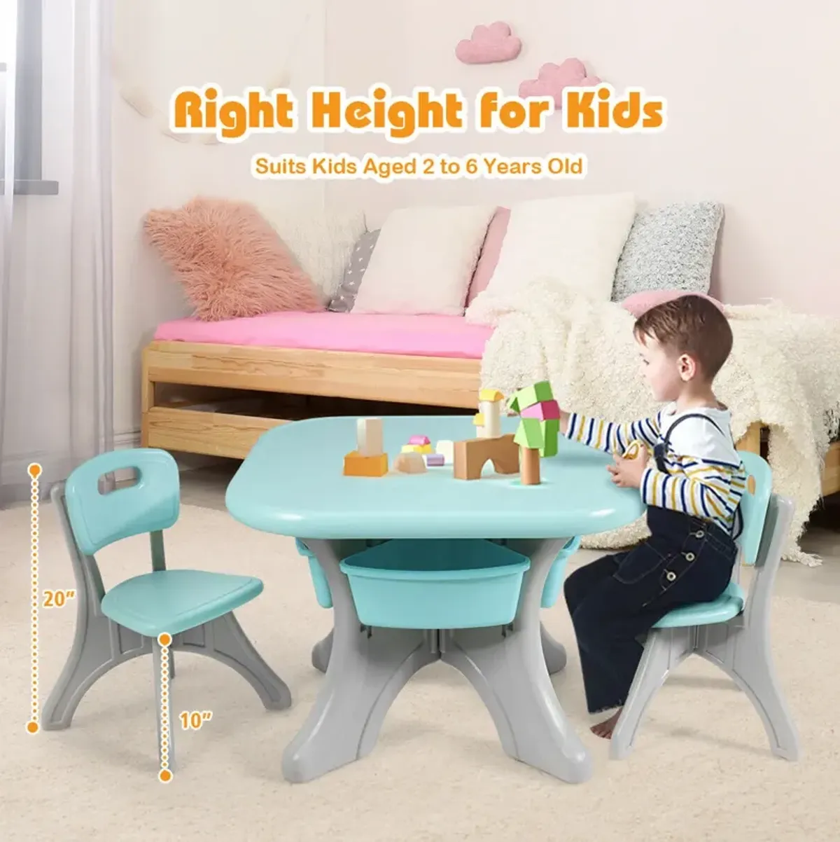 Children Kids Activity Table & Chair Set Play Furniture with Storage