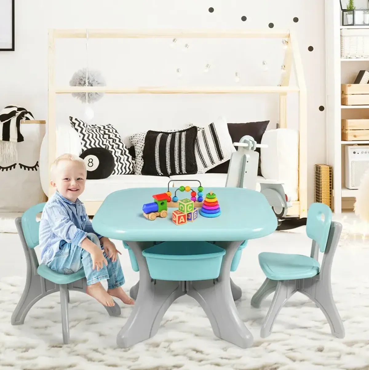 Children Kids Activity Table & Chair Set Play Furniture with Storage