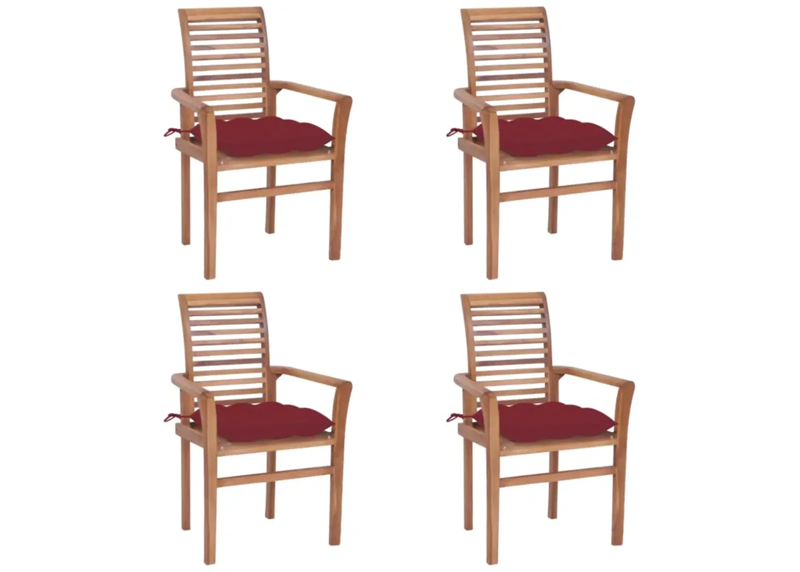 vidaXL Dining Chairs 4 pcs with Wine Red Cushions Solid Teak Wood