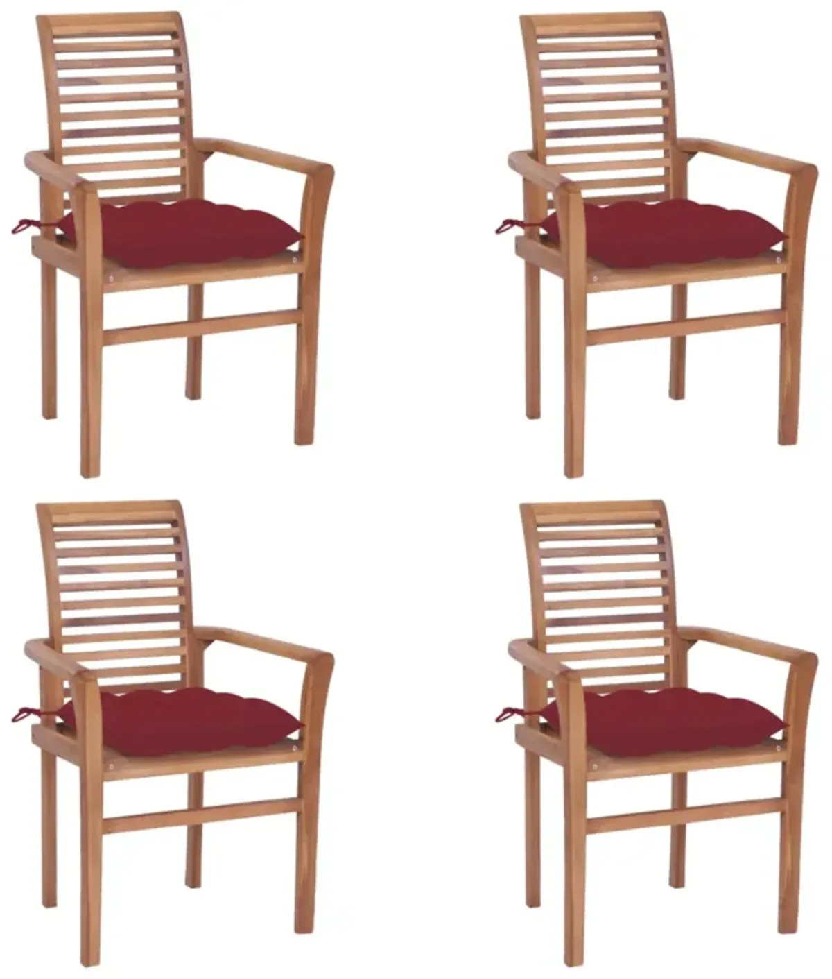 vidaXL Dining Chairs 4 pcs with Wine Red Cushions Solid Teak Wood