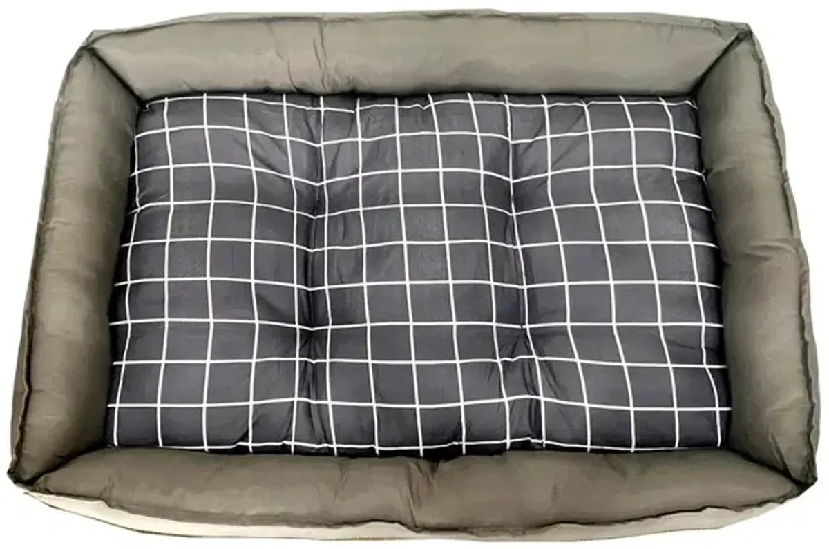 Grey Checker Dog Bed L