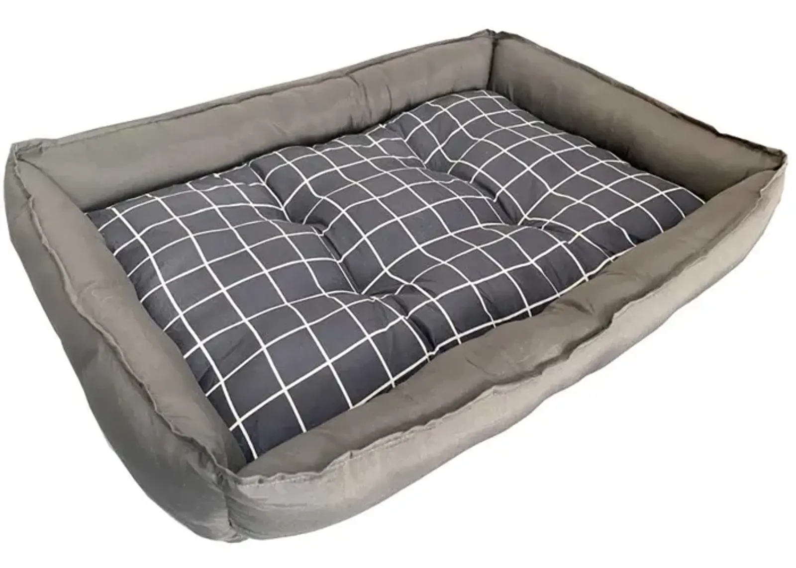 Grey Checker Dog Bed L