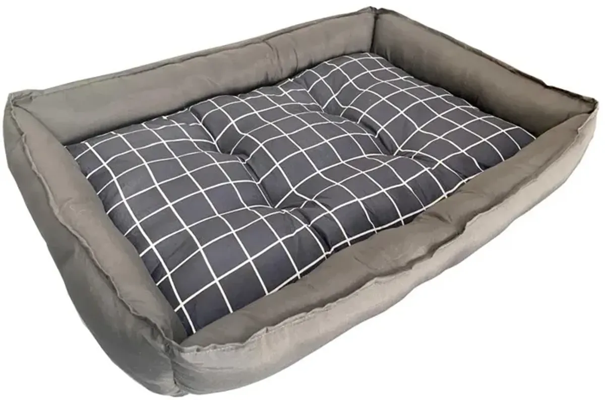 Grey Checker Dog Bed L