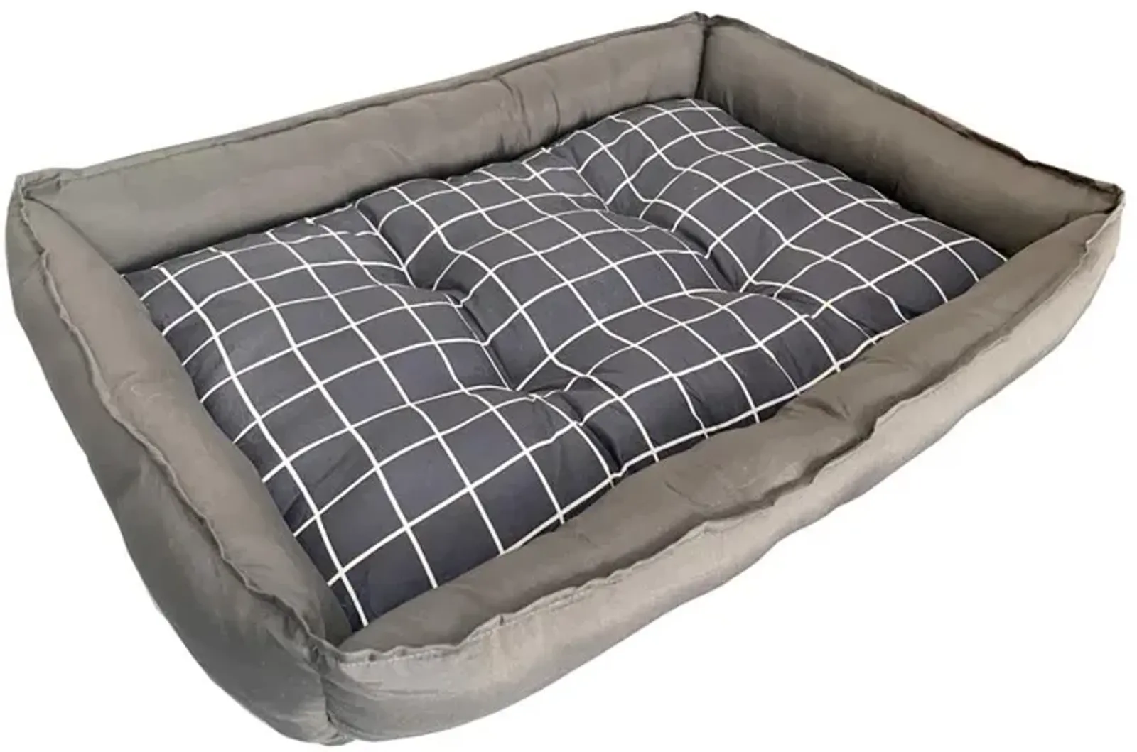 Grey Checker Dog Bed L