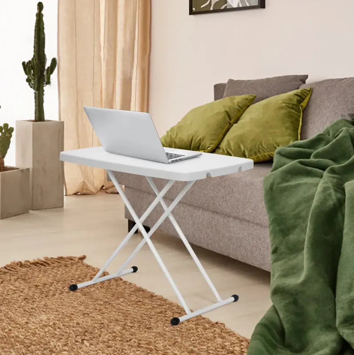 Folding Height-Adjustable Desk with X-crossed Feet for Portable Business or Home Use