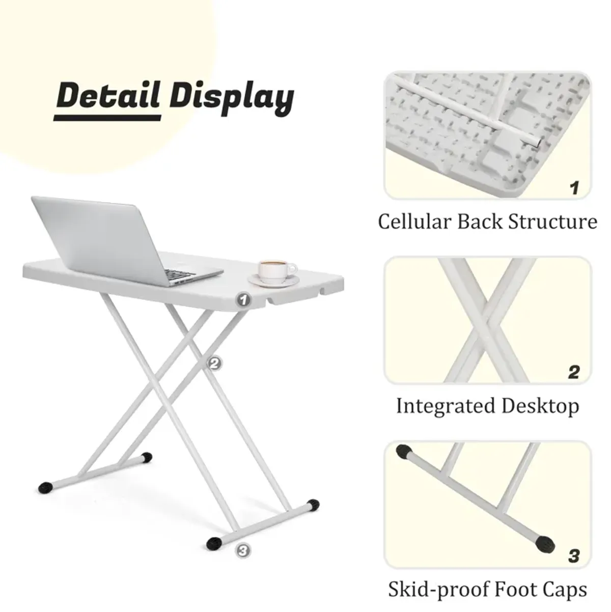 Folding Height-Adjustable Desk with X-crossed Feet for Portable Business or Home Use