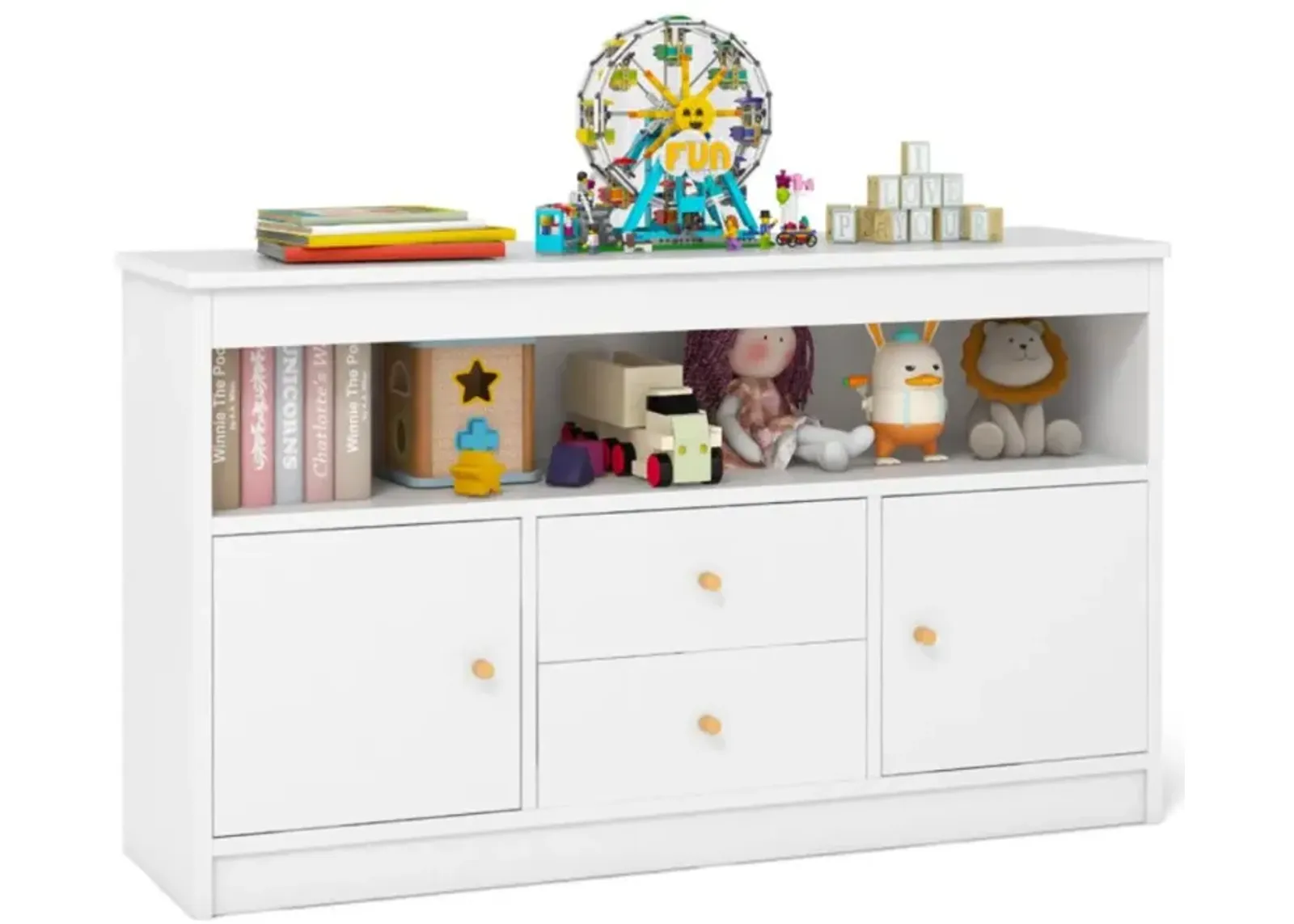 Hivvago Kids Toy Storage Organizer with Open Shelf and 2 Drawers for Playroom-White