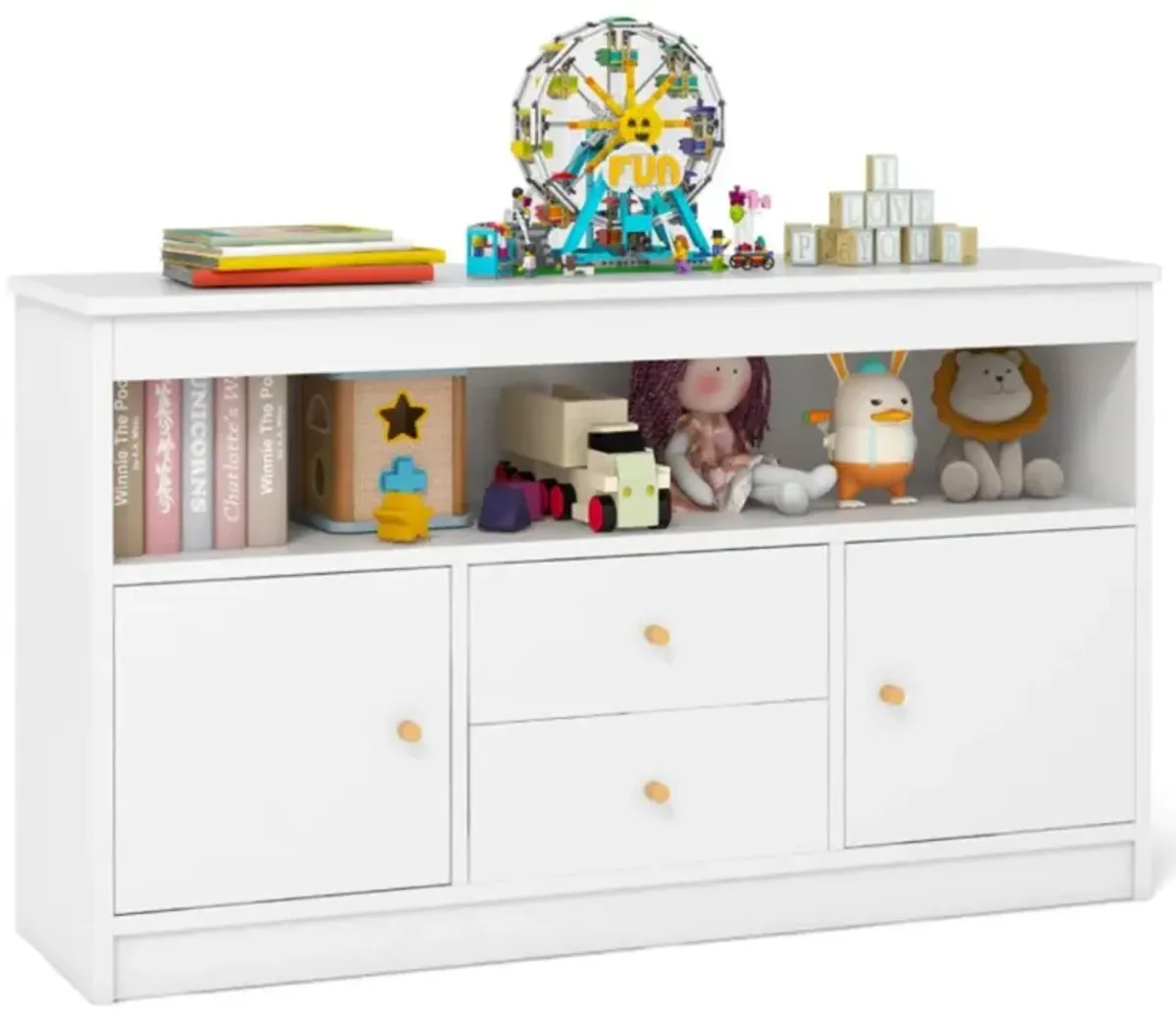 Hivvago Kids Toy Storage Organizer with Open Shelf and 2 Drawers for Playroom-White