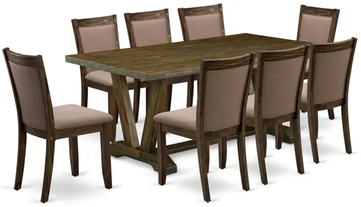 East West Furniture V777MZ748-9 9Pc Dining Set - Rectangular Table and 8 Parson Chairs - Multi-Color Color