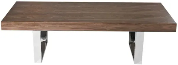 Ien 53 Inch Coffee Table, Rectangular Top, Metal Sled Legs, Walnut Brown - Benzara