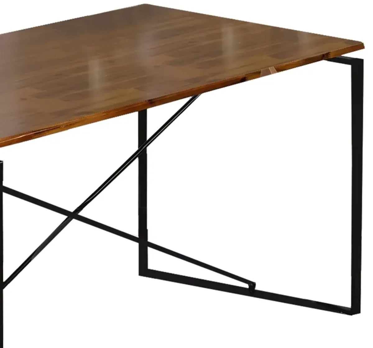 Rectangular Wooden Dining Table with X Shape Metal Base, Black and Brown-Benzara