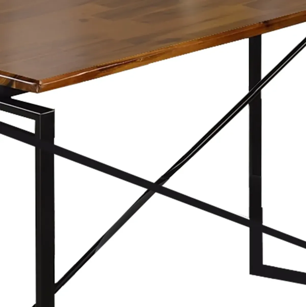 Rectangular Wooden Dining Table with X Shape Metal Base, Black and Brown-Benzara