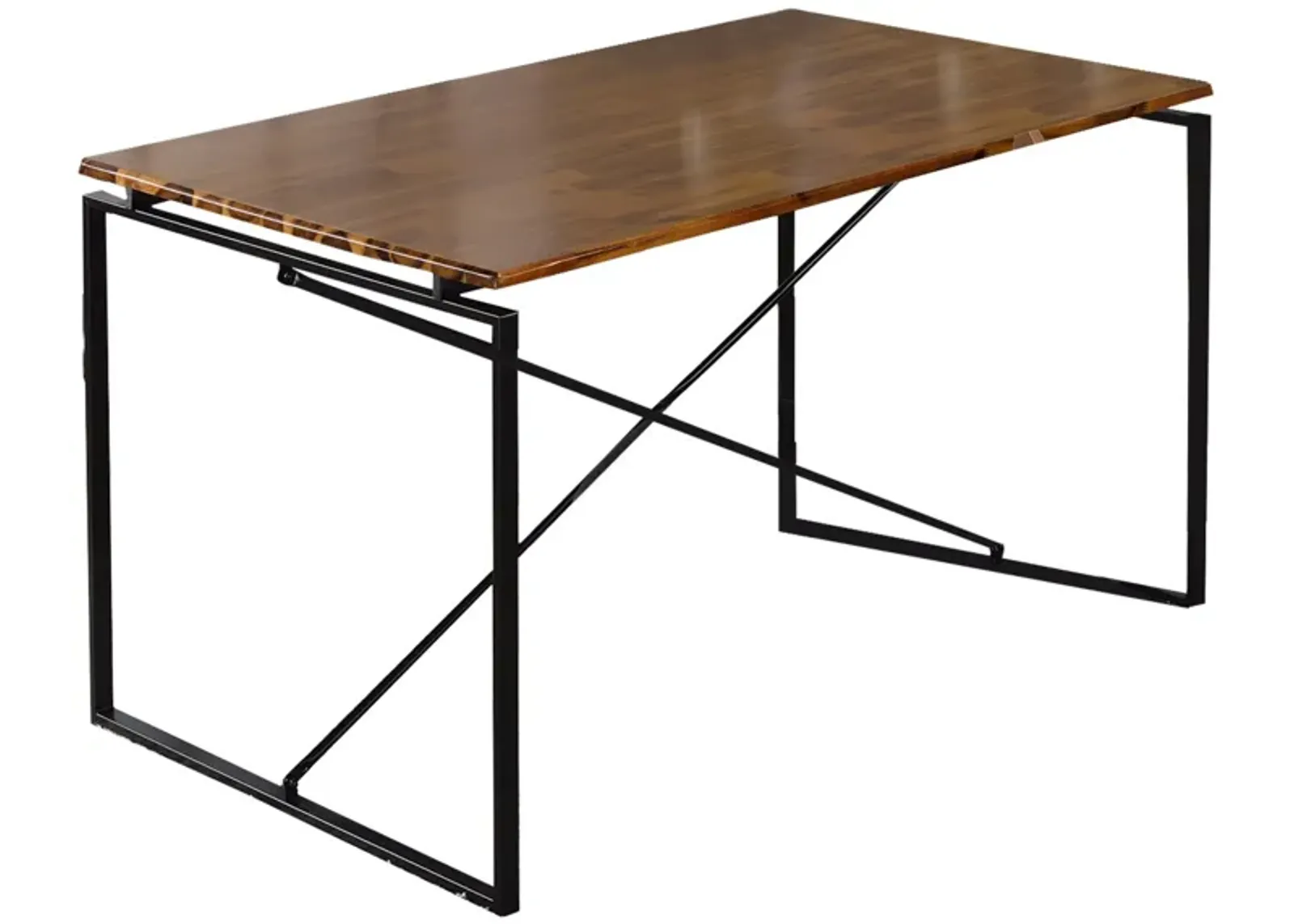 Rectangular Wooden Dining Table with X Shape Metal Base, Black and Brown-Benzara