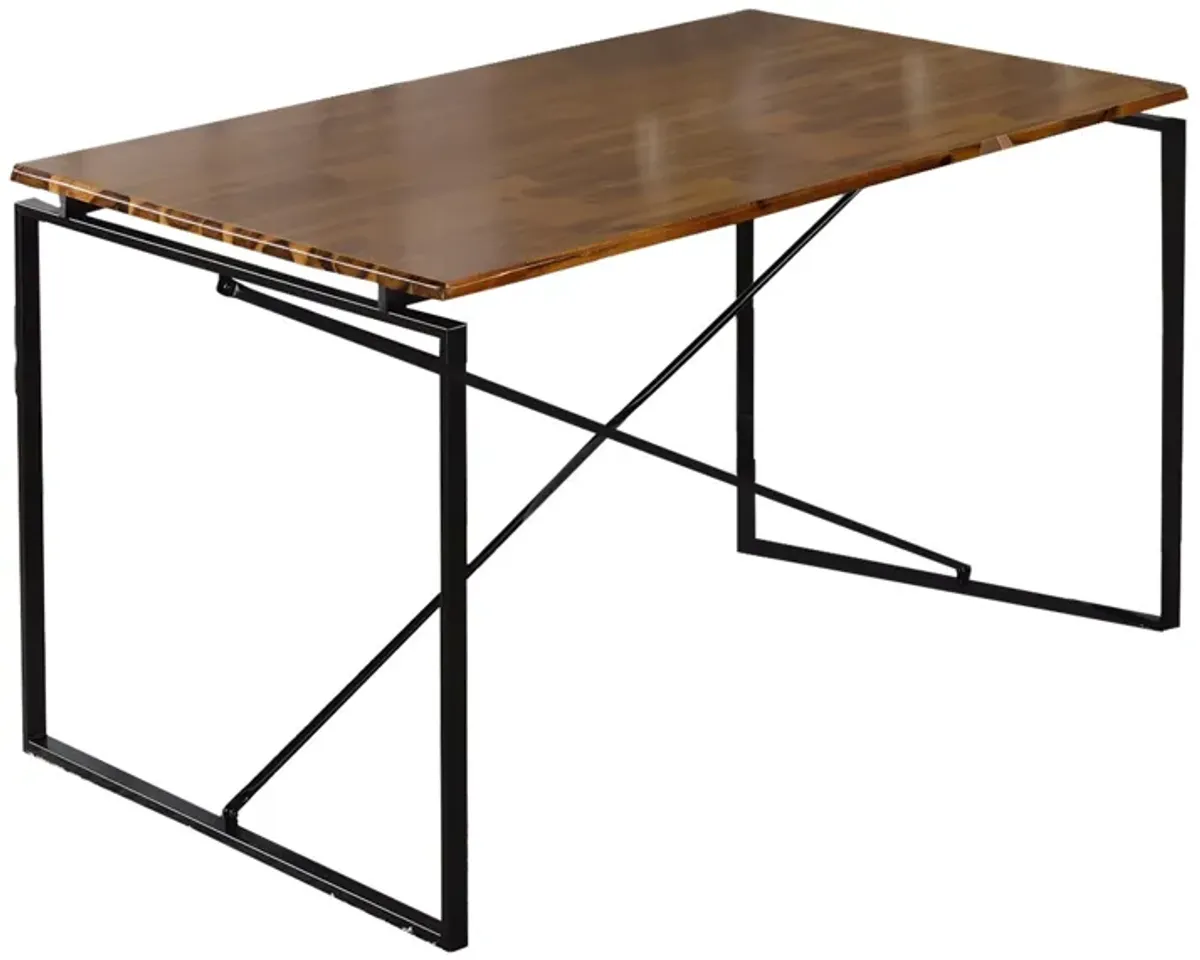 Rectangular Wooden Dining Table with X Shape Metal Base, Black and Brown-Benzara