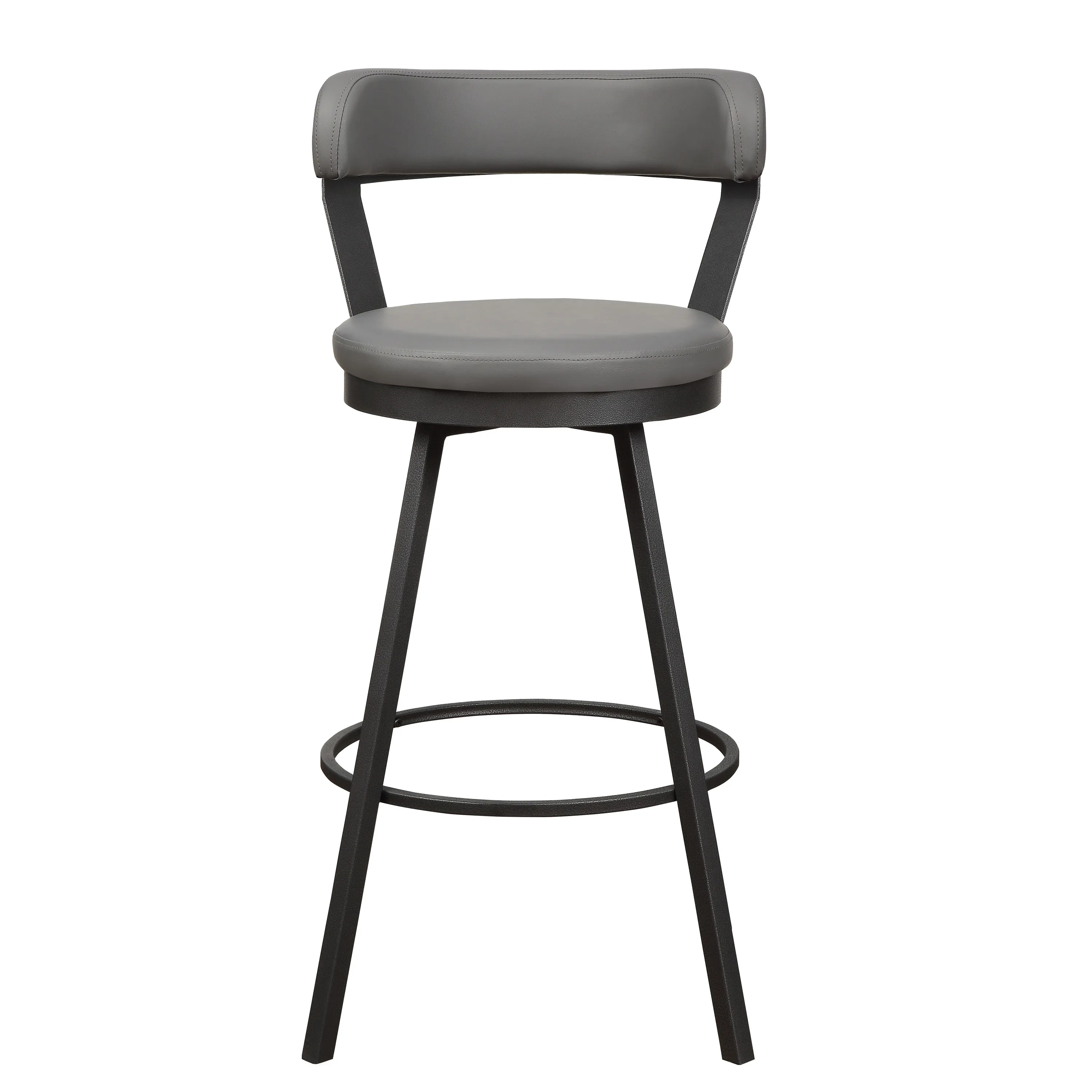 Leatherette Pub Chair with Curved Design Open Backrest, Set of 2,Light Gray - Benzara