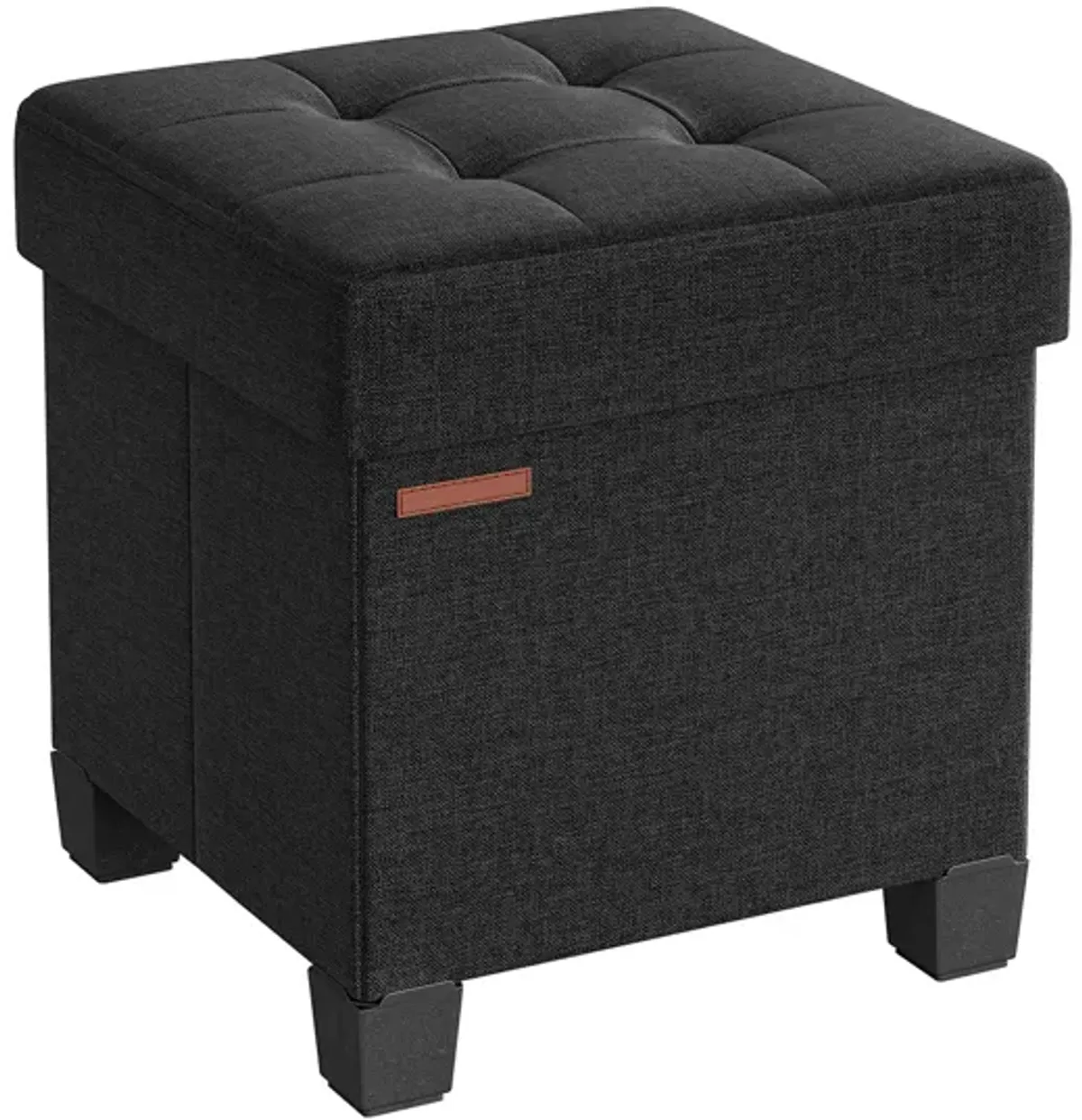 Collapsible Cube Storage Ottoman Foot Stool with Wooden Feet and Lid - Comfortable Seat with Soft Padding