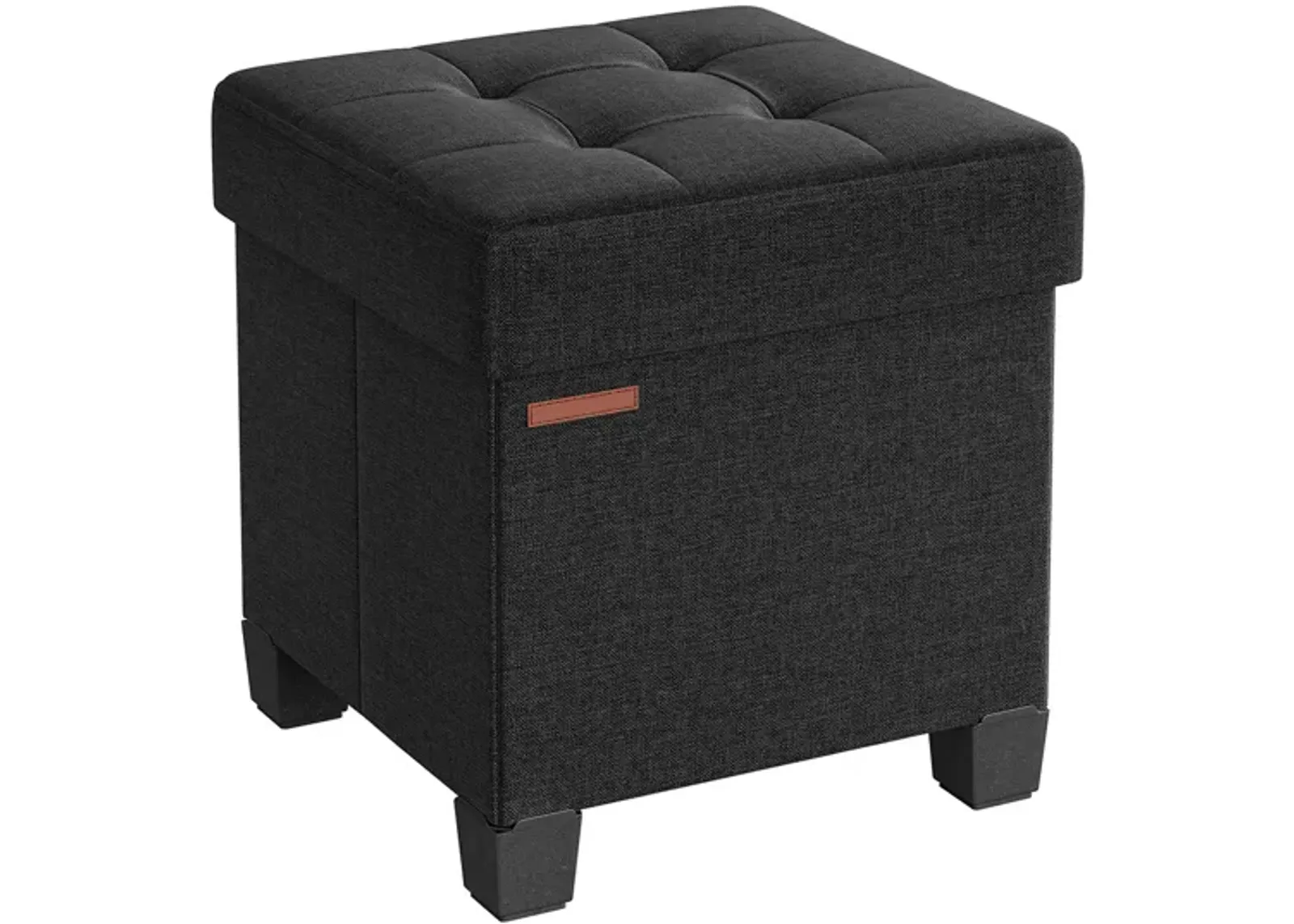 Collapsible Cube Storage Ottoman Foot Stool with Wooden Feet and Lid - Comfortable Seat with Soft Padding