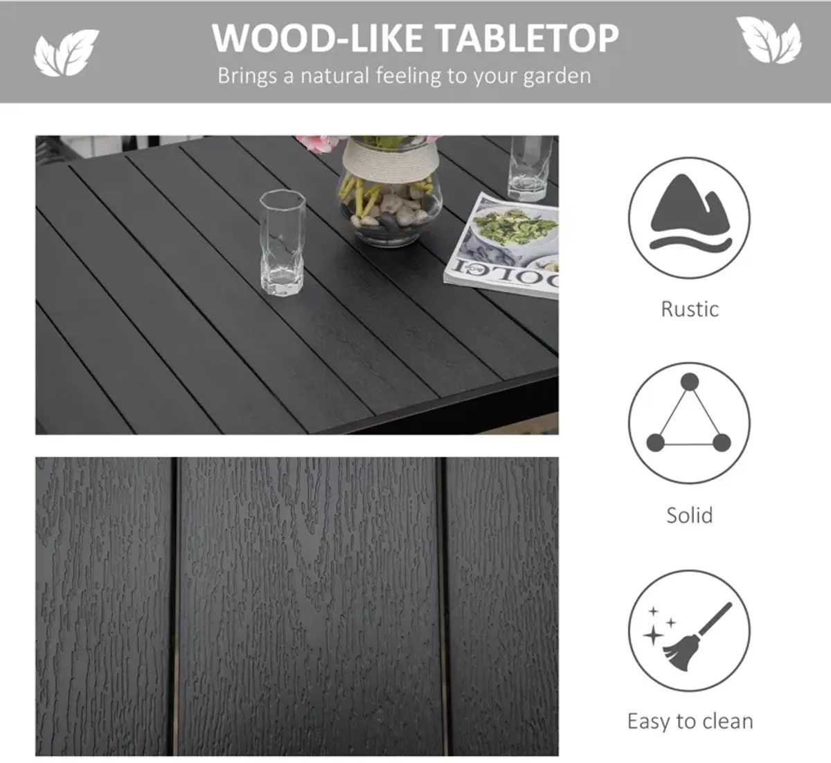 Black Outdoor Dining: Rectangular Aluminum Patio Table for 6