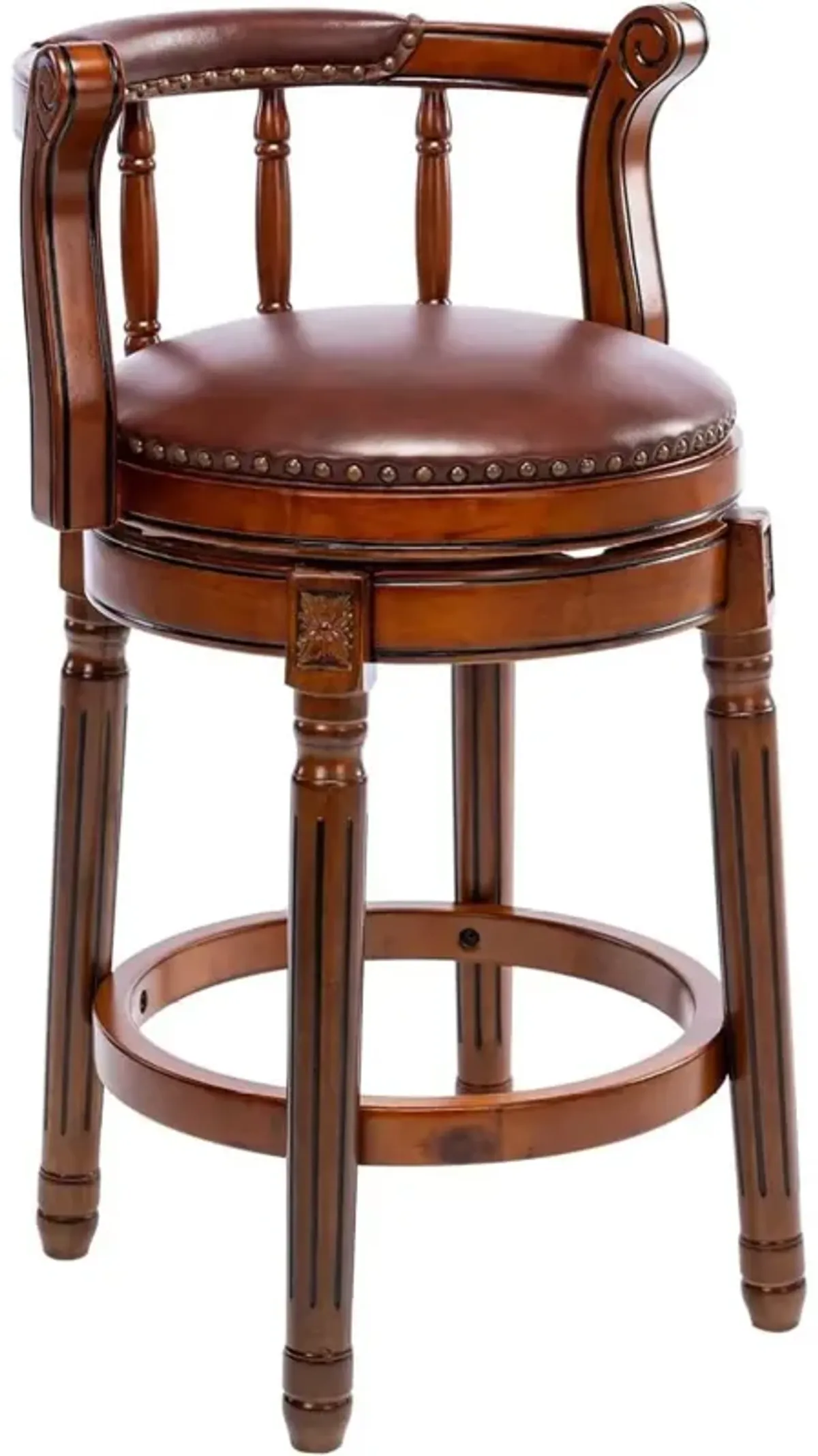 Brown Leather Swivel Bar Stool 26"