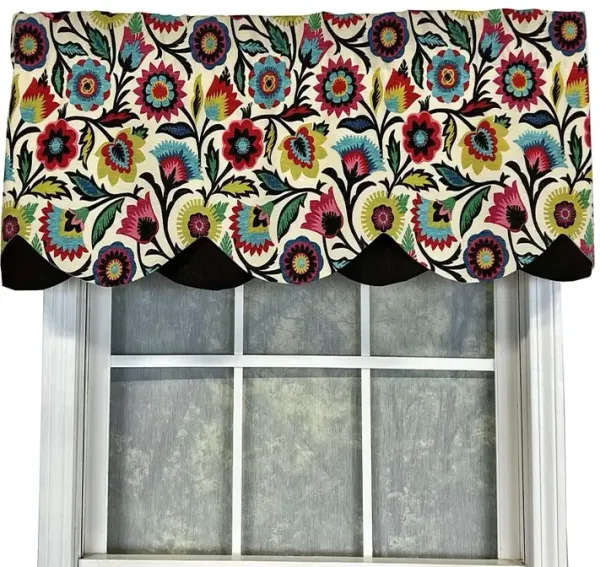 RLF Home Fiesta Floral Petticoat Window Treatment High Quality Valance 3" Rod Pocket 50" x 15" Black/Multicolor