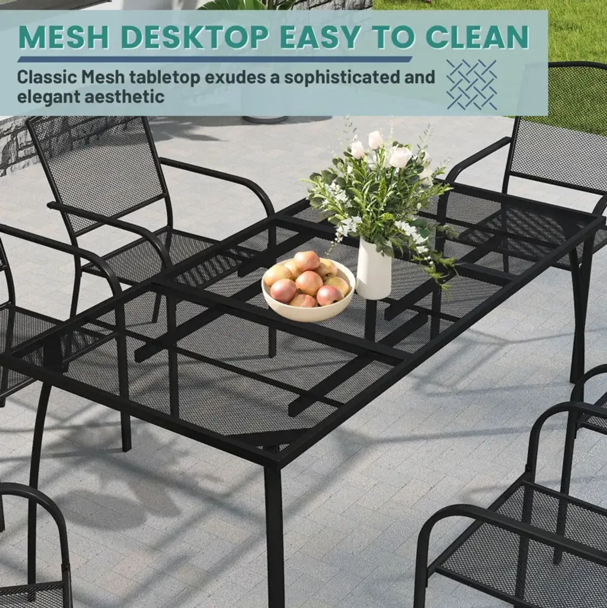 MONDAWE Extra Large Steel Mesh Table All-Weather Rectangle Dining Table  For Patios