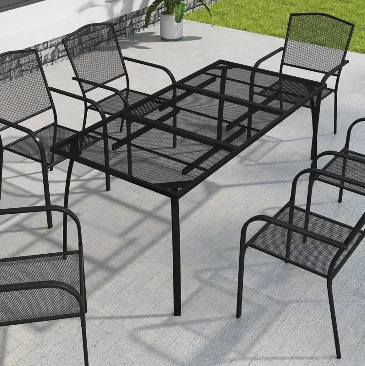 MONDAWE Extra Large Steel Mesh Table All-Weather Rectangle Dining Table  For Patios