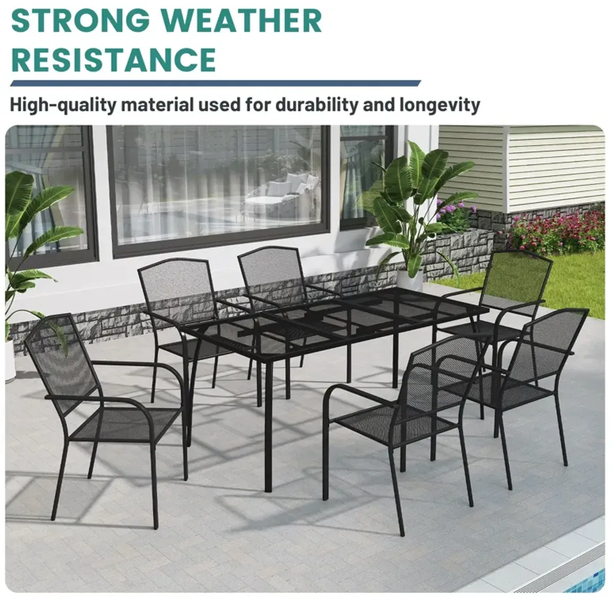 MONDAWE Extra Large Steel Mesh Table All-Weather Rectangle Dining Table  For Patios