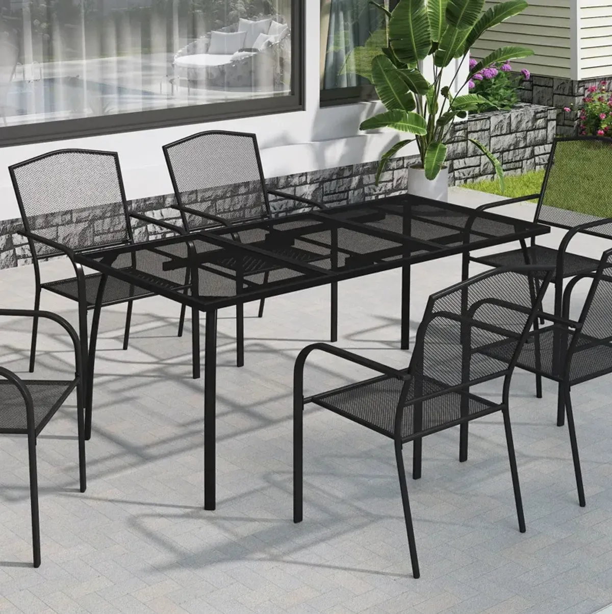 MONDAWE Extra Large Steel Mesh Table All-Weather Rectangle Dining Table  For Patios