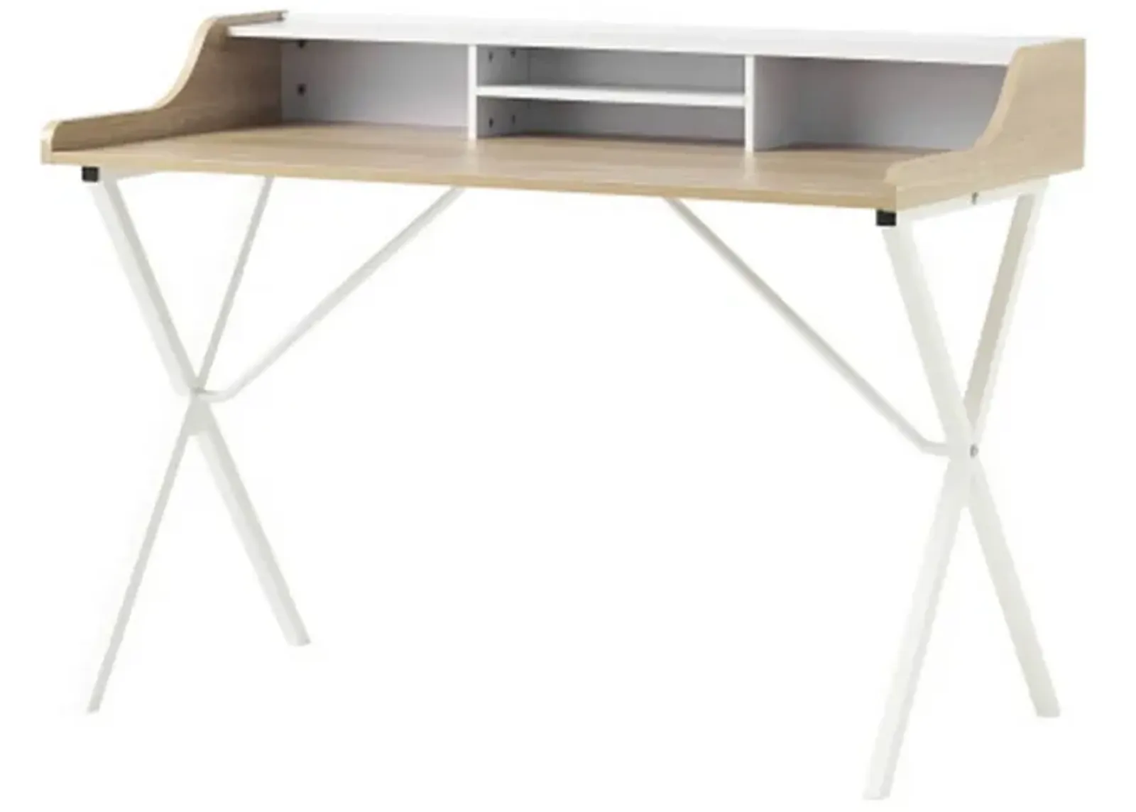 Computer Desk with Built-In Hutch, 47 Inch, Melamine, White Iron Legs - Benzara