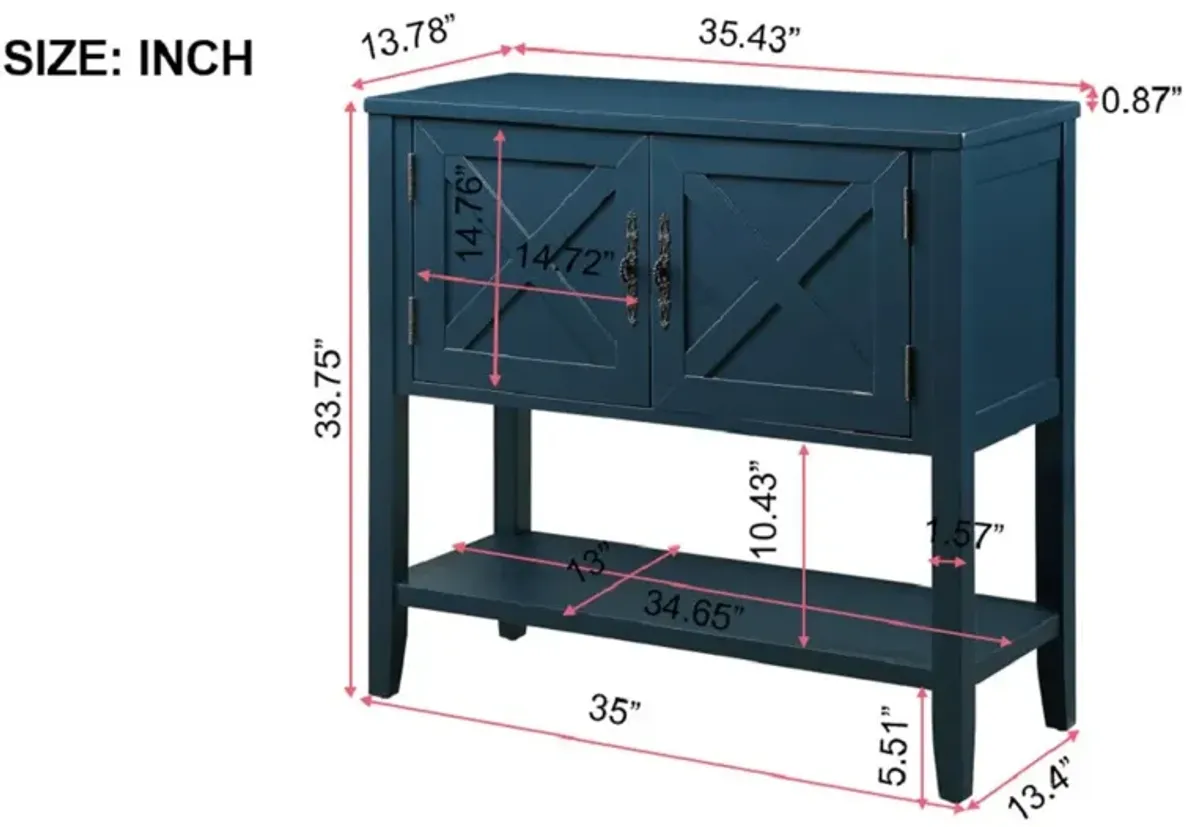 Gewnee  35" Rustic Charm Farmhouse Console Table for Storage and Display, Navy Blue