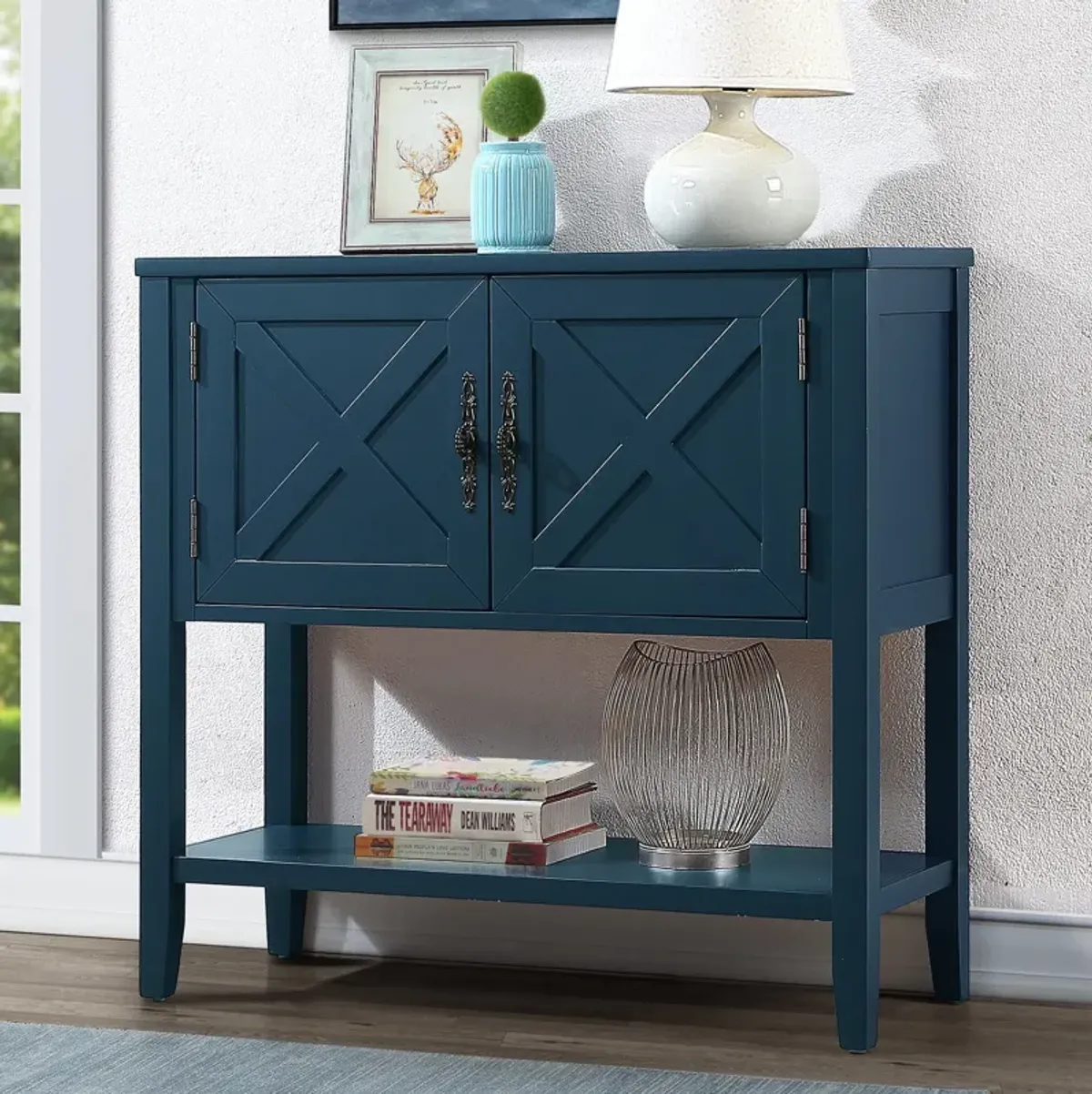 Gewnee  35" Rustic Charm Farmhouse Console Table for Storage and Display, Navy Blue