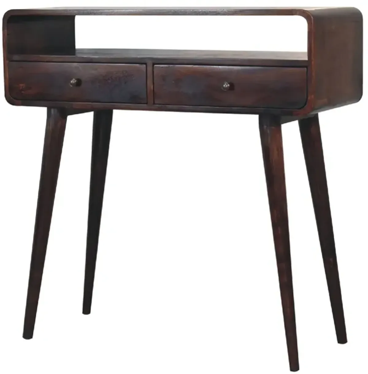 Curved Light Walnut  Solid Wood 2 Drawers Console Table