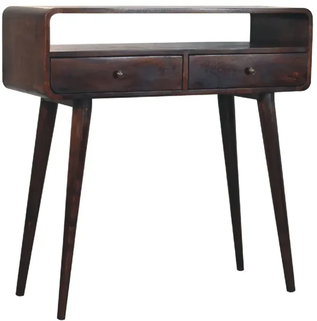 Curved Light Walnut  Solid Wood 2 Drawers Console Table