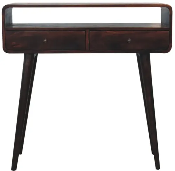 Curved Light Walnut  Solid Wood 2 Drawers Console Table