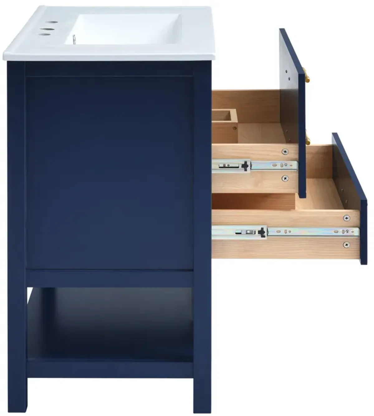 Modern 30inch Navy Blue/White Bathroom Vanity Cabinet Combo with Open Storge, Two Drawers