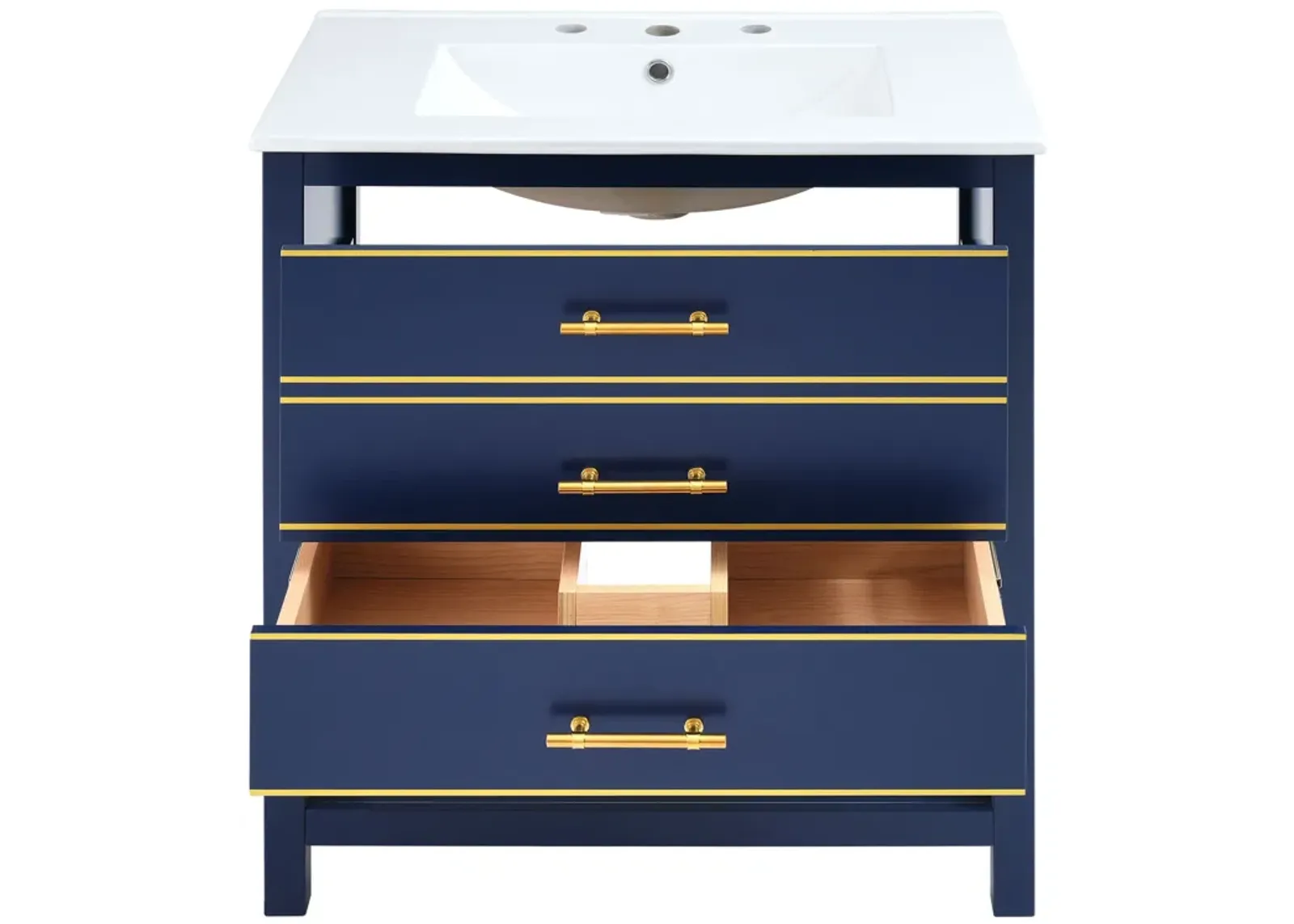 Modern 30inch Navy Blue/White Bathroom Vanity Cabinet Combo with Open Storge, Two Drawers