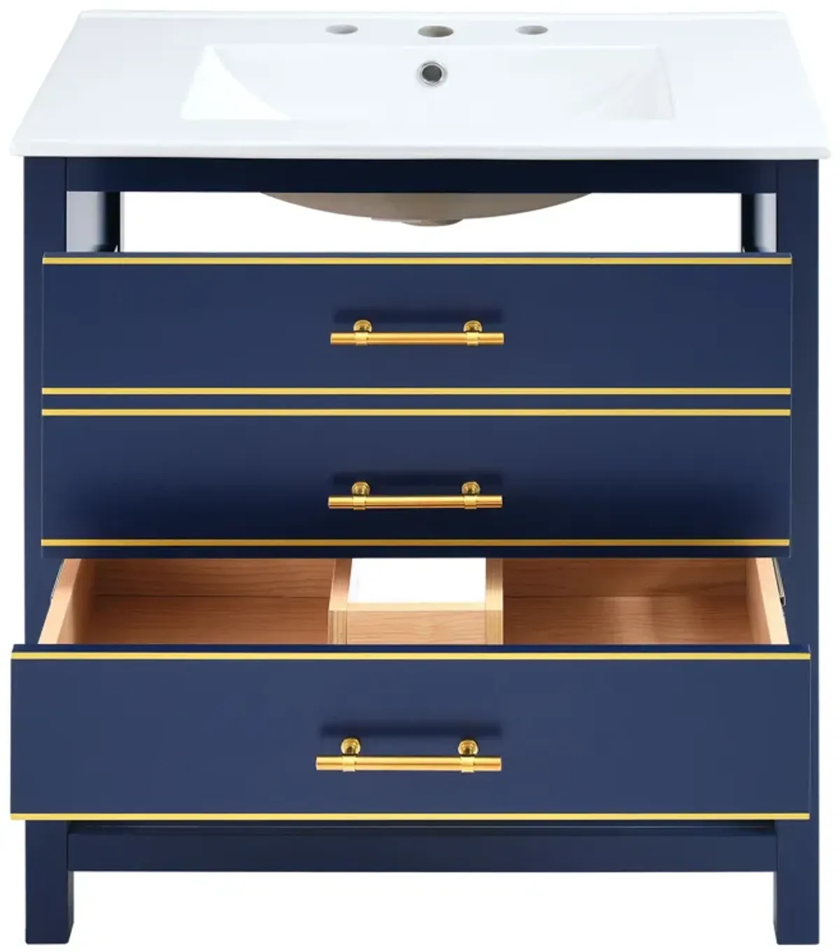 Modern 30inch Navy Blue/White Bathroom Vanity Cabinet Combo with Open Storge, Two Drawers