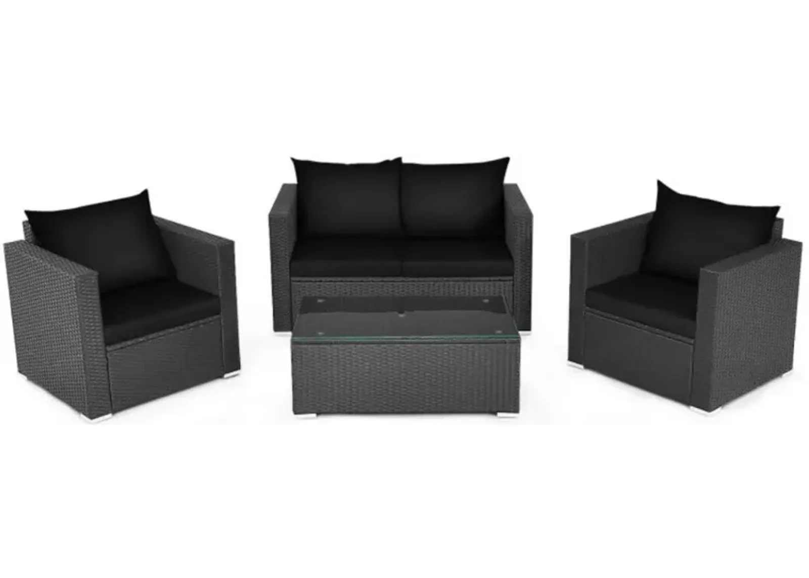 Hivvago 4 Pieces Patio Rattan Conversation Set with Padded Cushions