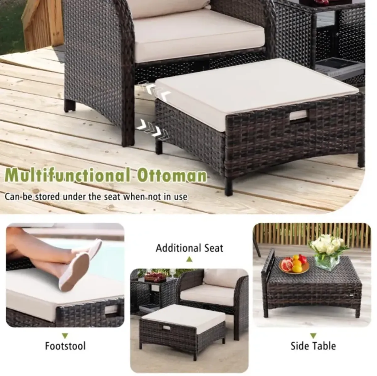 Hivvago 5 Piece Patio Conversation Set Outdoor Rattan Sofa Set with Coffee Table