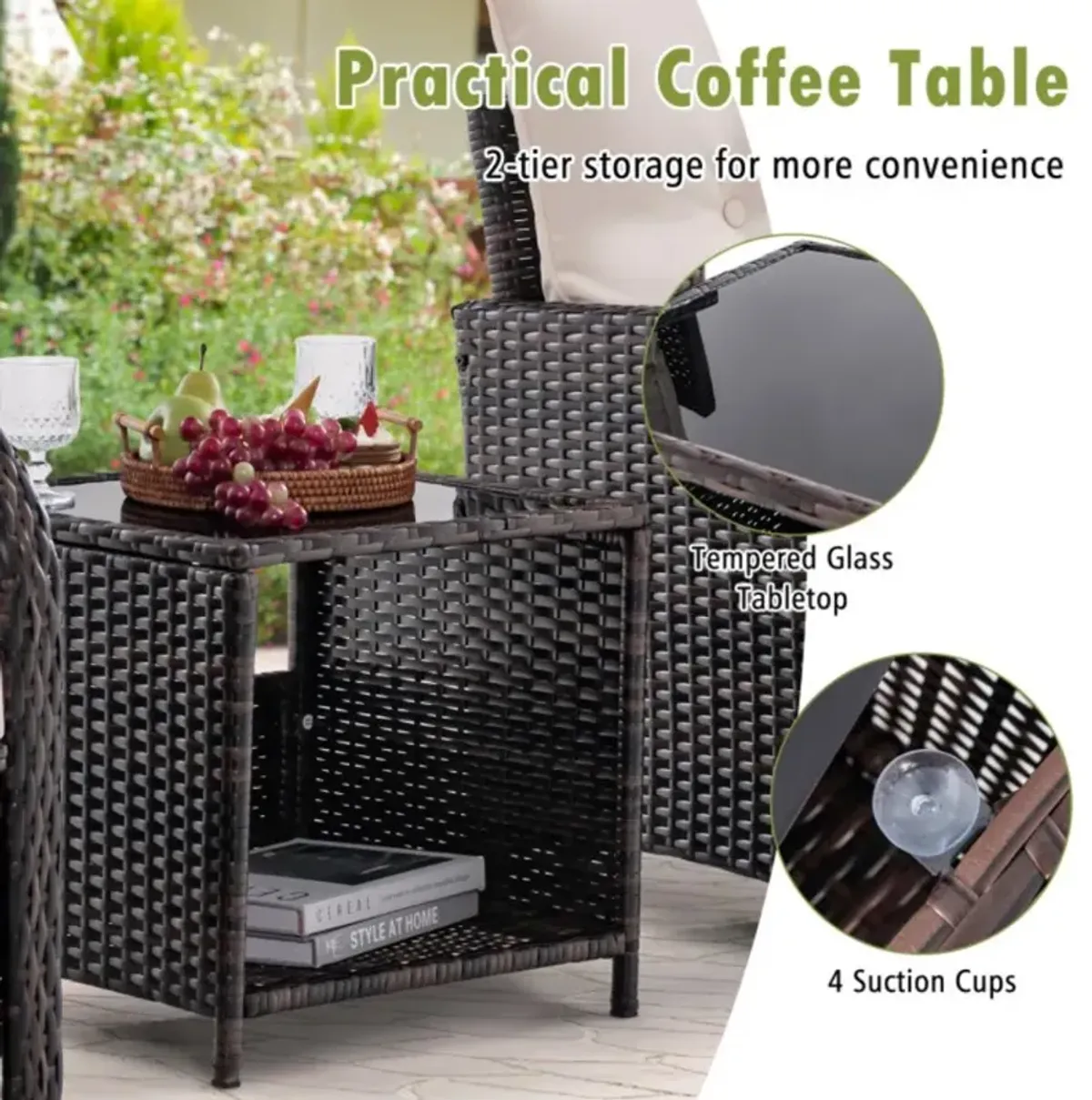 Hivvago 5 Piece Patio Conversation Set Outdoor Rattan Sofa Set with Coffee Table