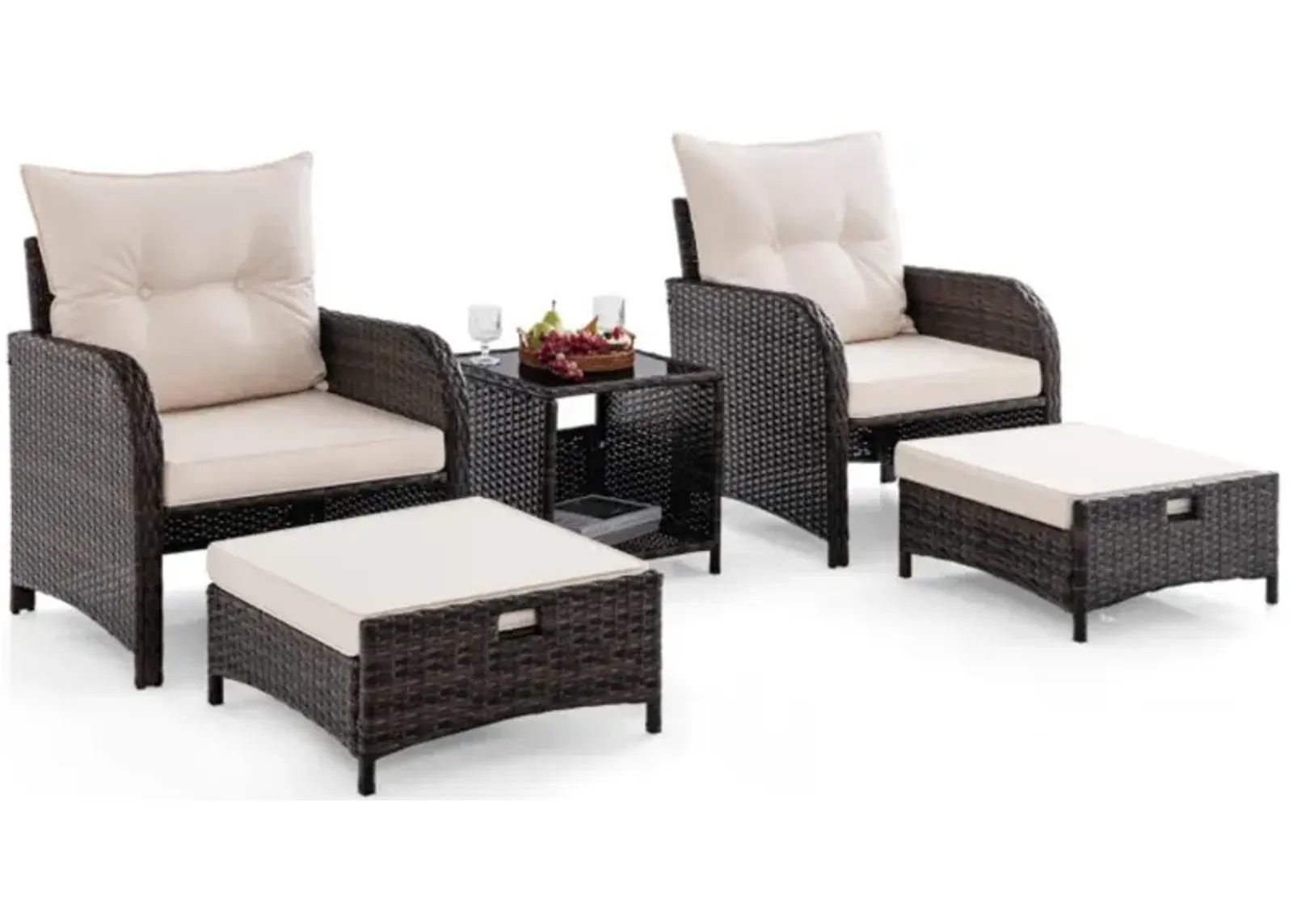 Hivvago 5 Piece Patio Conversation Set Outdoor Rattan Sofa Set with Coffee Table