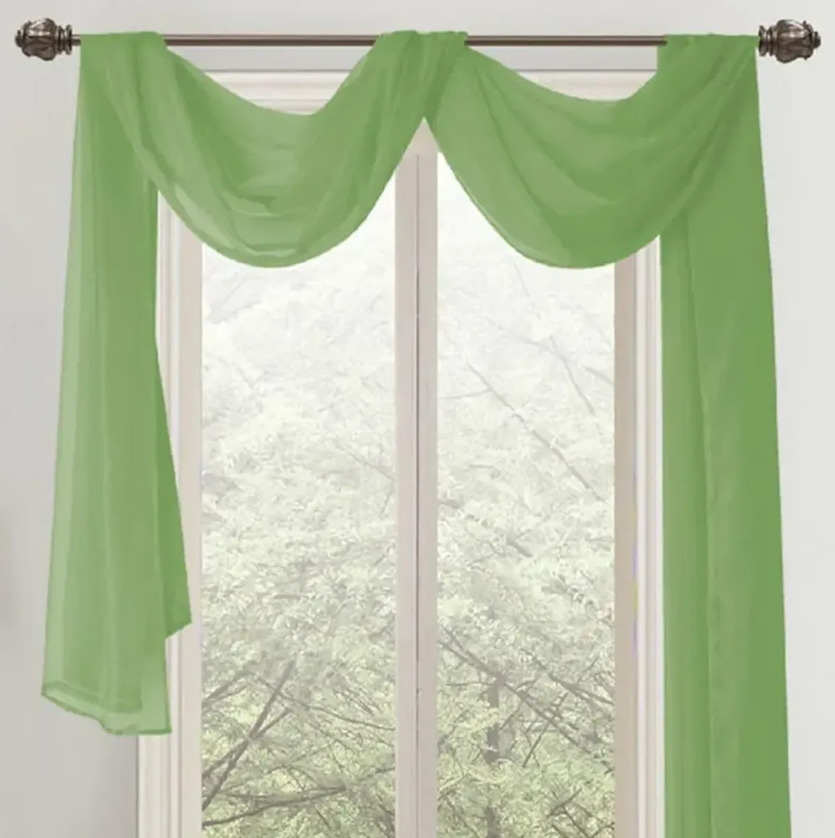 Celine Sheer 55 x 216 in. Sheer Curtain Scarf Valance Sage